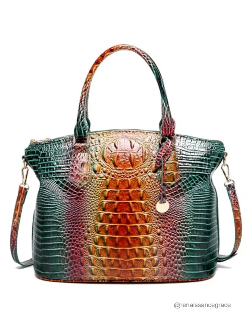 Vegan Leather Crocodile Satchel Purse with Shoulder Strap Tote Handbag